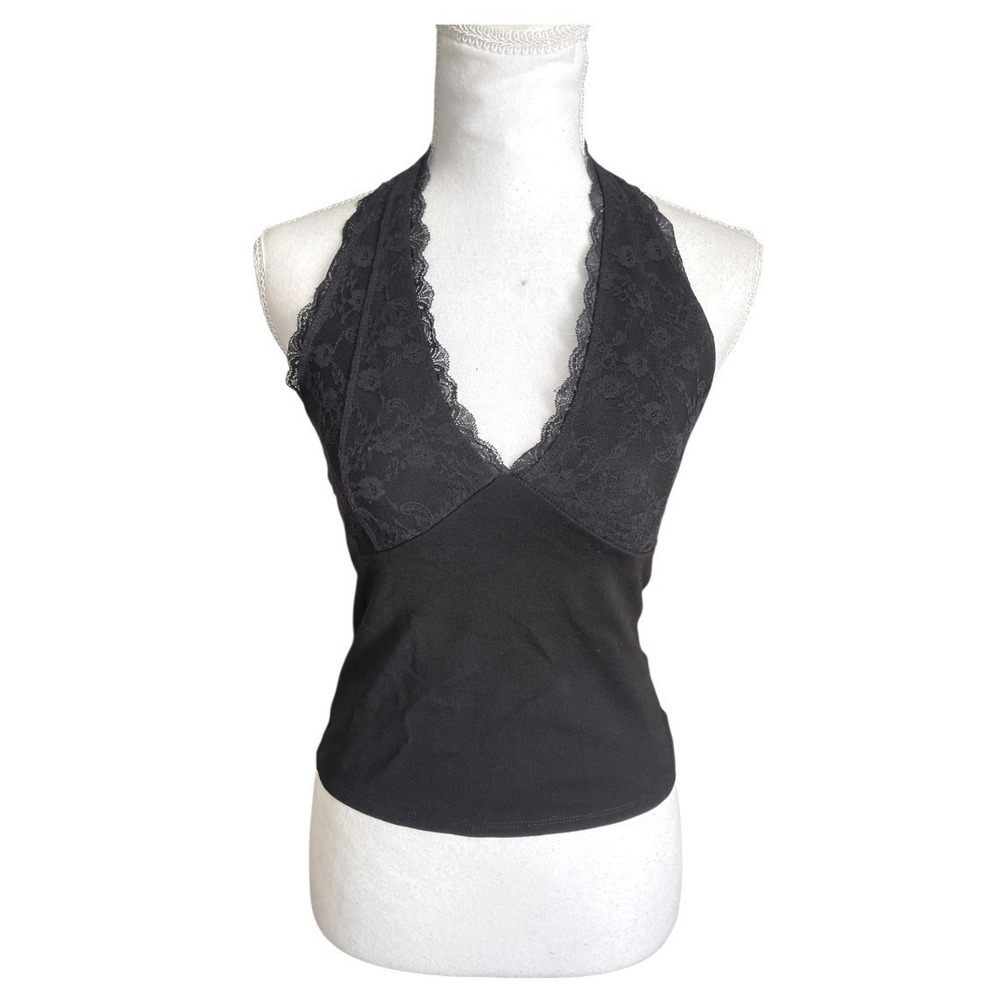Frankee & Skylarr Black‎ Lace Babydoll Halter Top Sz S Coquette Whimsigoth y2k